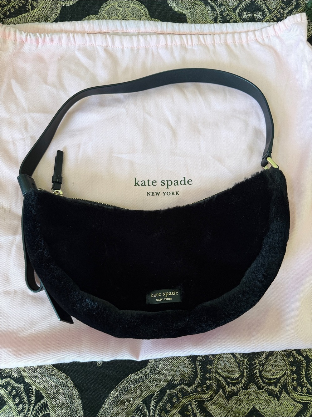 Kate Spade New York Faux Fur Shoulder Bag – Black 🖤✨